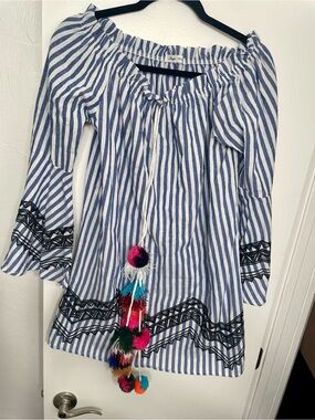 striped blue and white dress